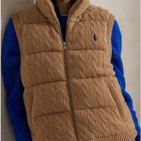 Polo Ralph Lauren Cable-Knit Wool-Cashmere Vest, Camel Melange